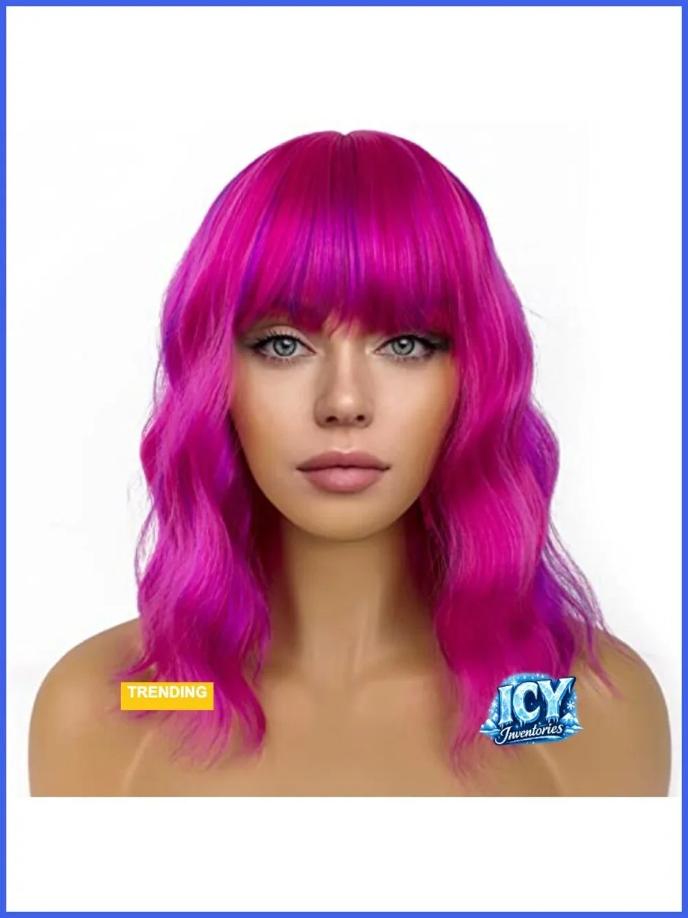 Short Bob Wig with Bangs Loose Wavy Synthetic Heat Resistant Fiber Cosplay Wig